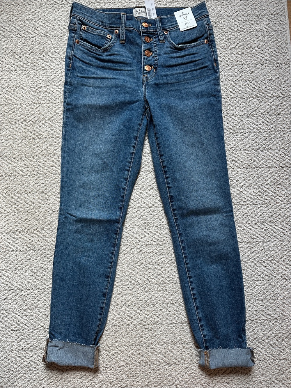 J. Crew 9” toothpick jeans • Button-Fly • size 27